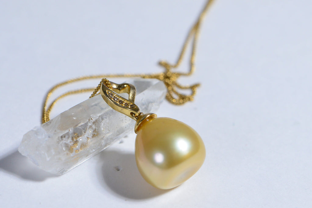 South Sea Pearl Pendant: Champagne Diamond 14K Yellow Gold over Sterling Silver
