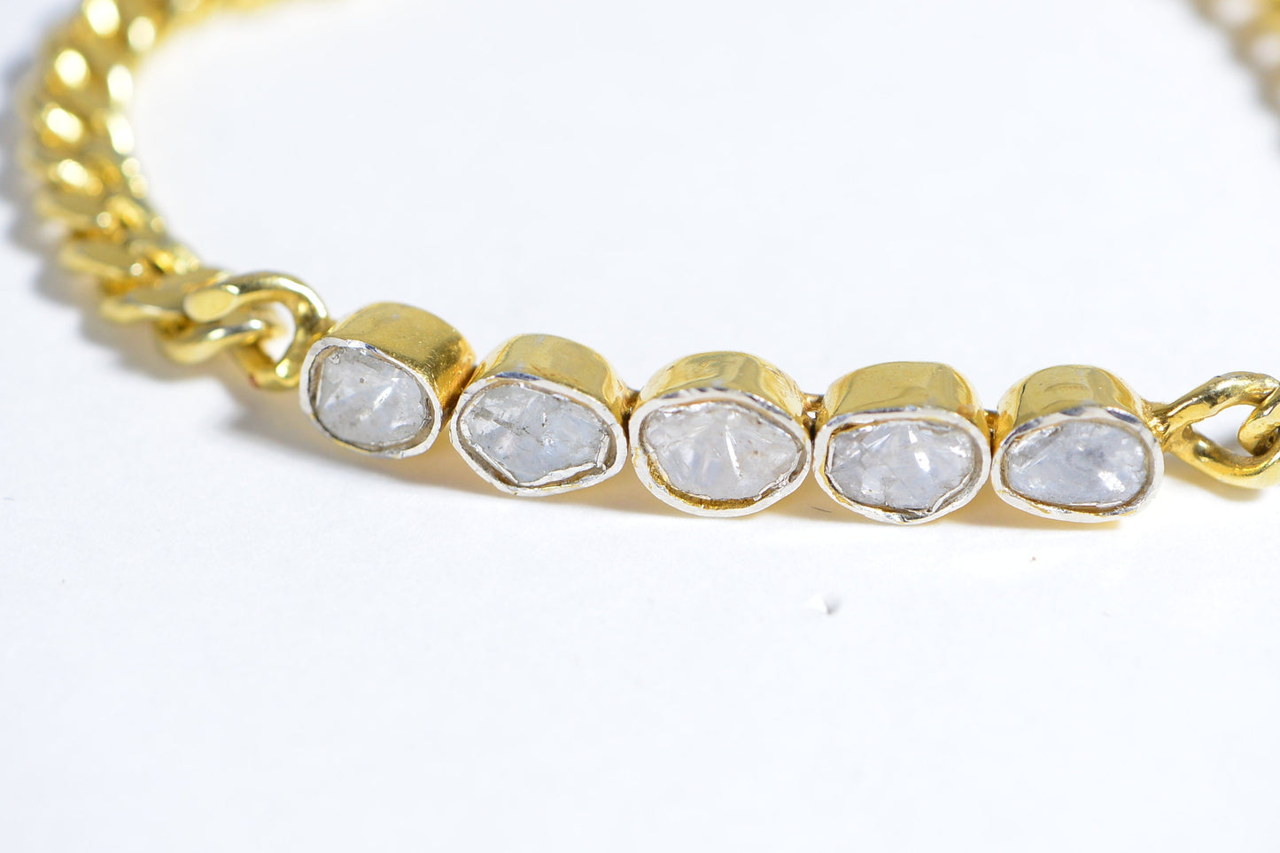 Natural Diamond Polki Curb Chain Bracelet, 14K Yellow Gold Over Sterling Silver