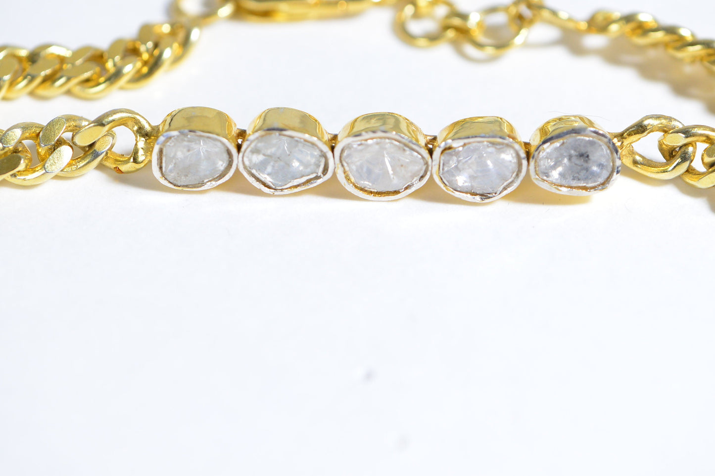 Natural Diamond Polki Curb Chain Bracelet, 14K Yellow Gold Over Sterling Silver