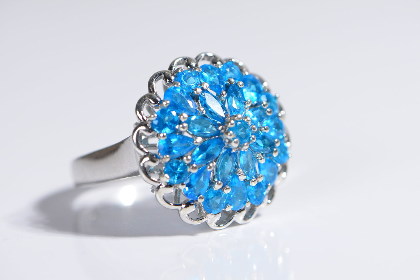 Neon Apatite Cocktail Ring, Sterling Silver, Size 9.25