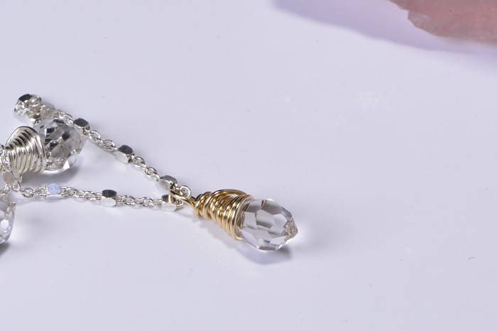 Clear Glass Crystal Teardrop Wire Wrapped Sterling Silver Birthstone April