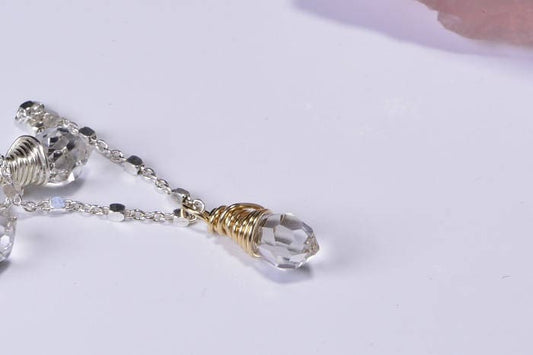 Clear Glass Crystal Teardrop Wire Wrapped Sterling Silver Birthstone April