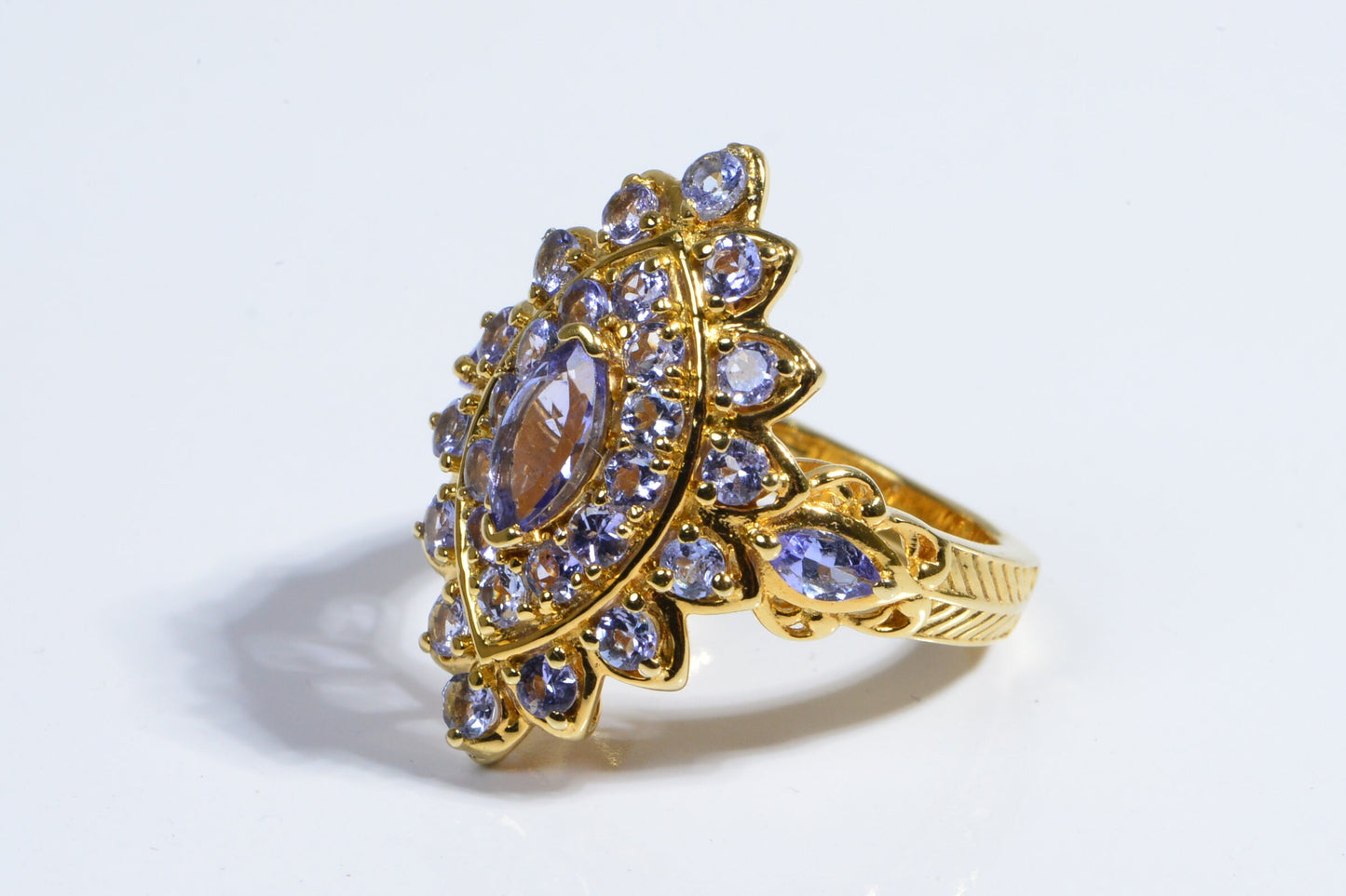 Marquise Tanzanite Ring, 14k Yellow Gold Vermeil, Multi Stone Engagement