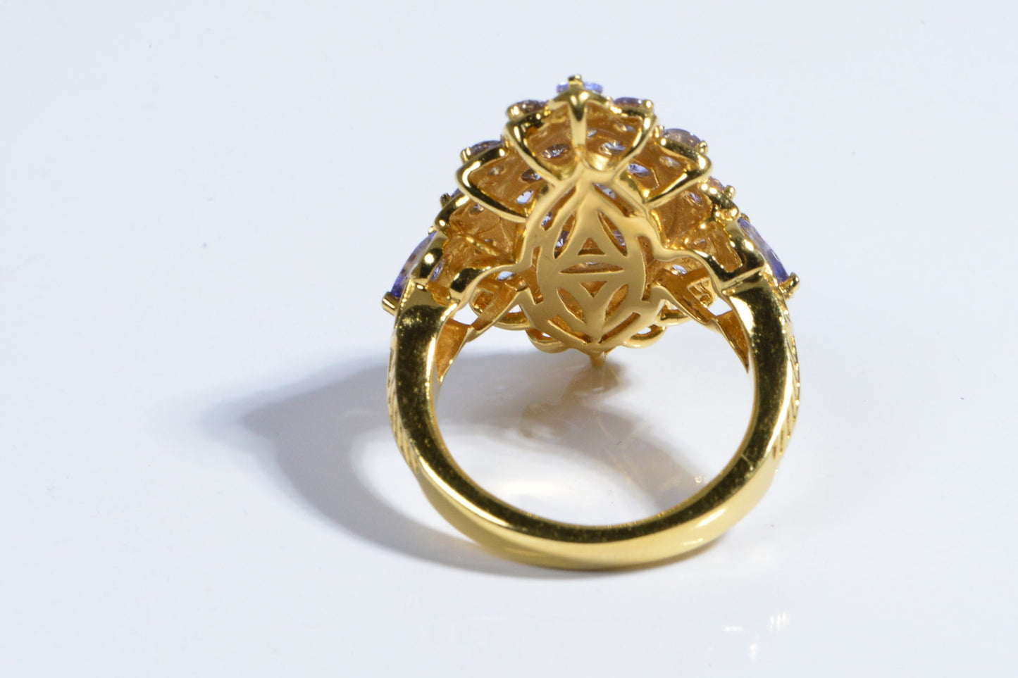 Marquise Tanzanite Ring, 14k Yellow Gold Vermeil, Multi Stone Engagement