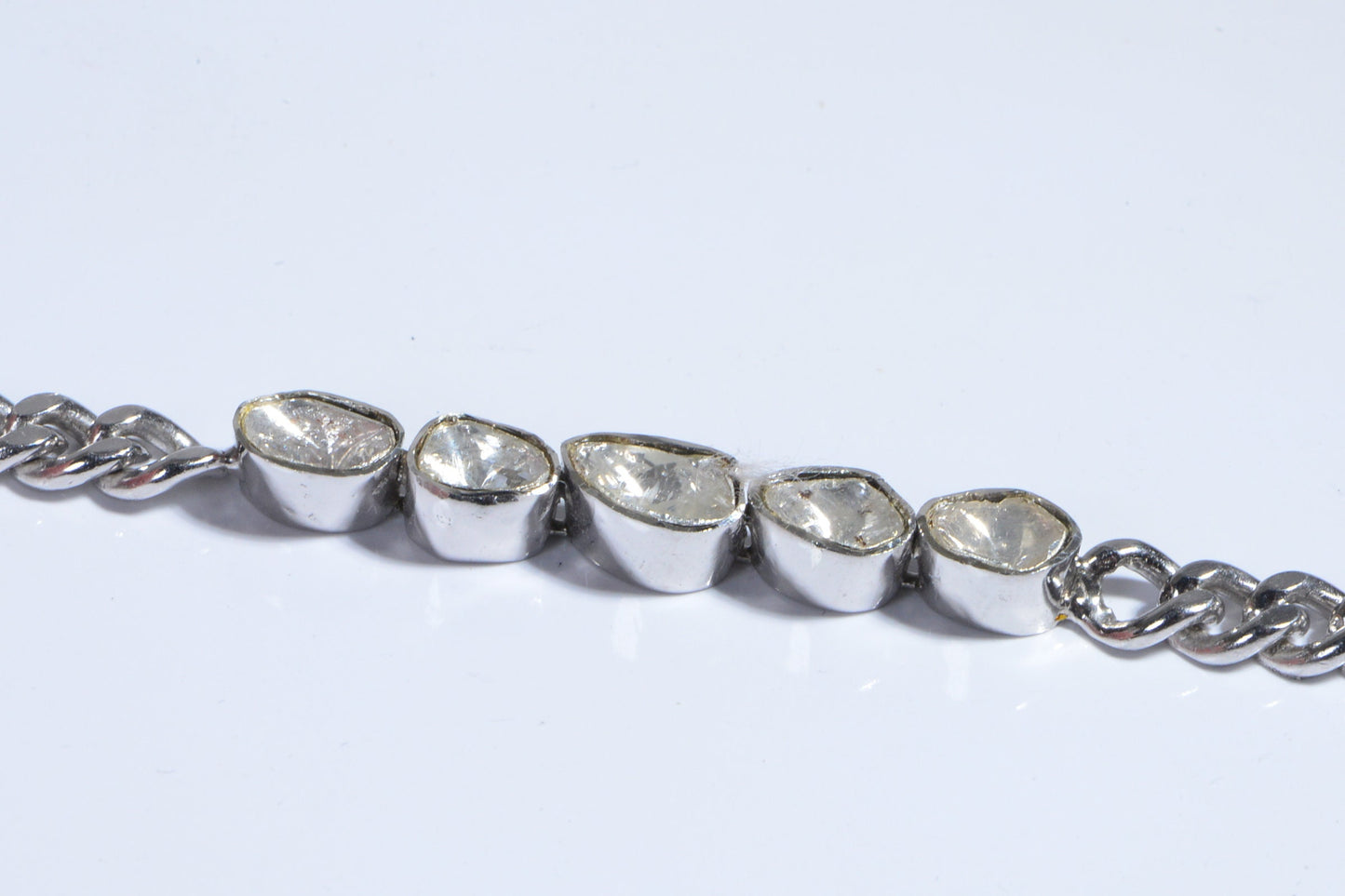 Diamond Polki Bracelet, Sterling Silver Curb Chain