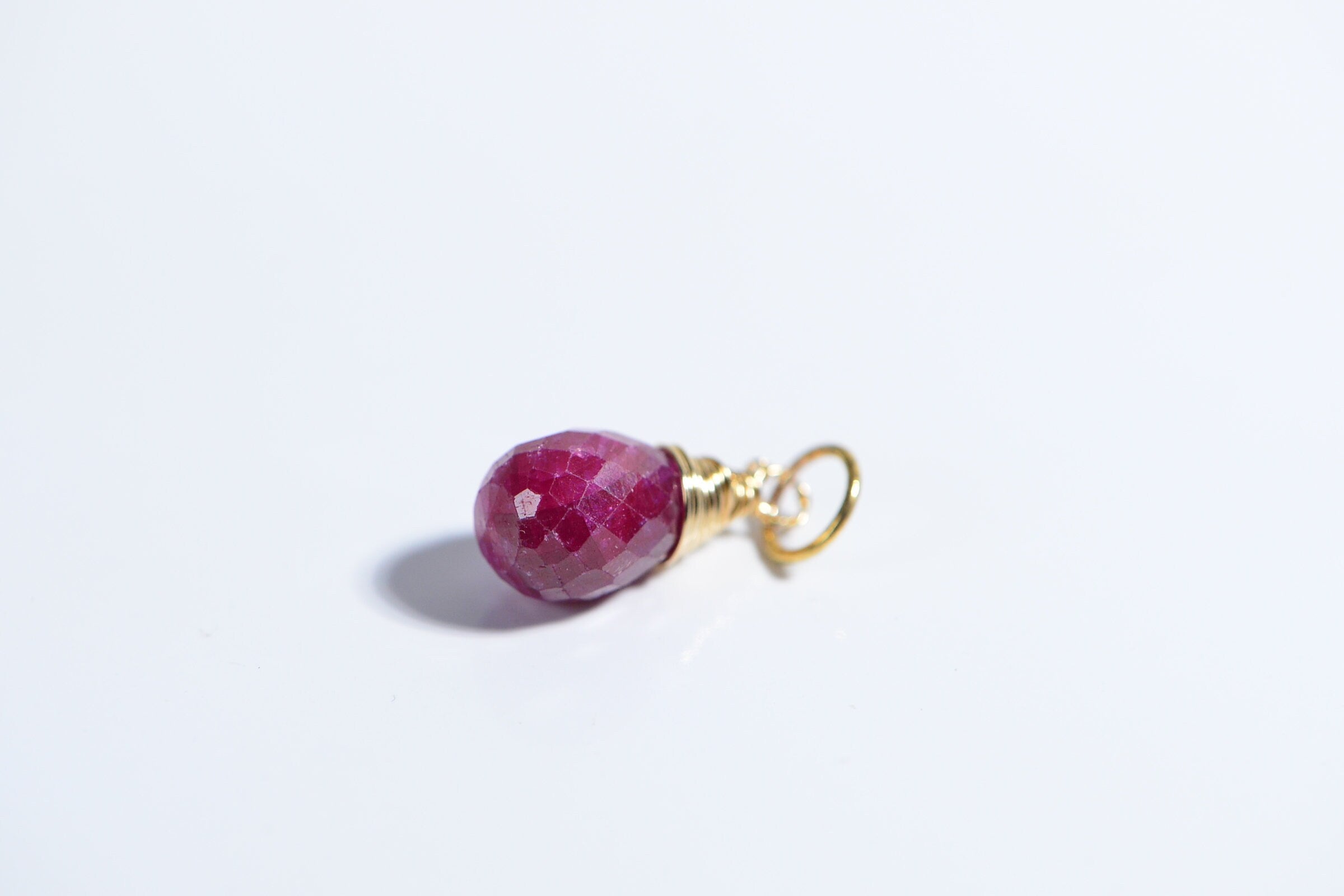 Genuine Ruby Facet  Briolette, Wire Wrapped 14k Gold Filled Birthstone for July