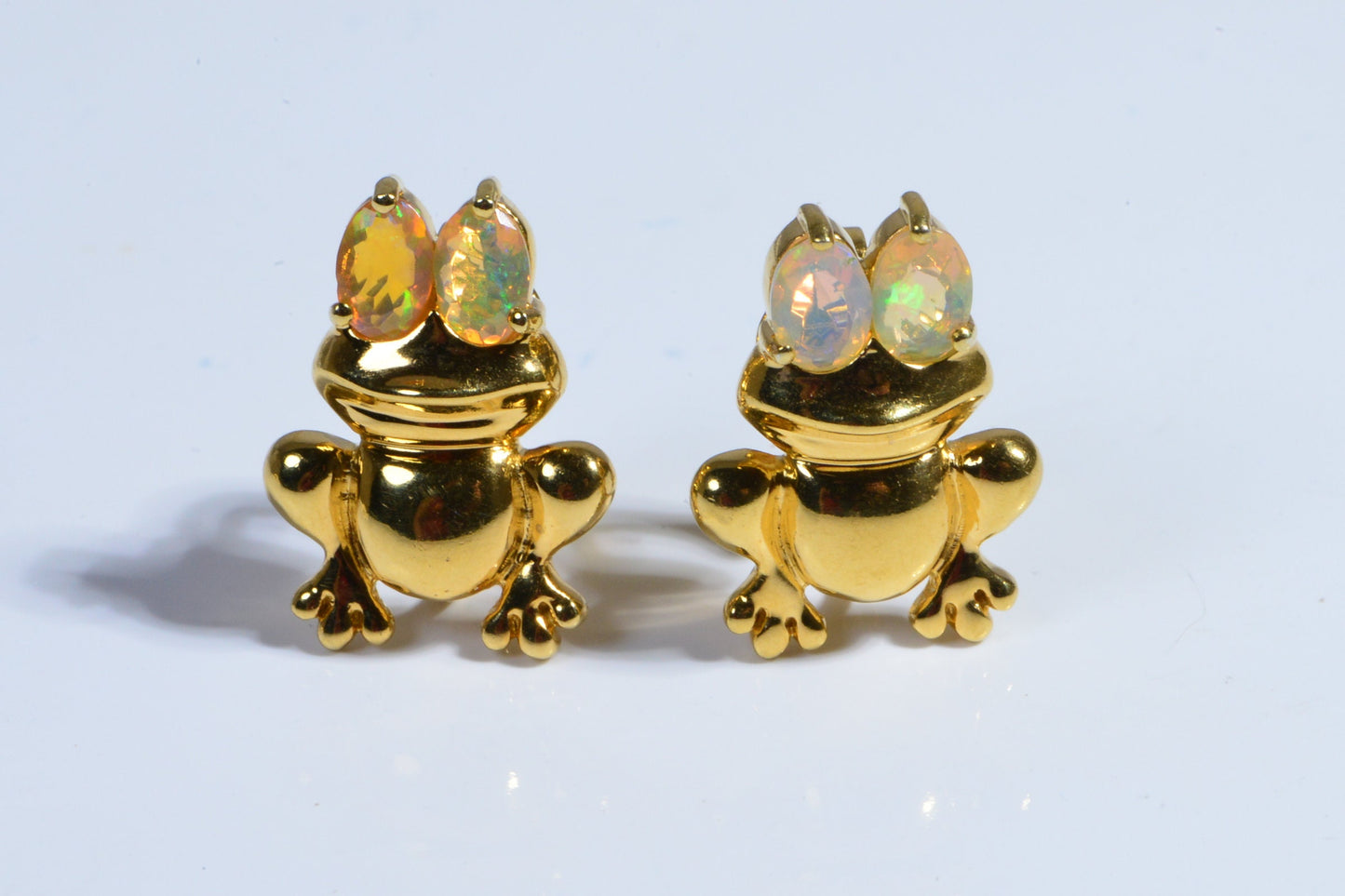 Gold Frog Clip On Earrings, Ethiopian Opal, Fun Jewelry