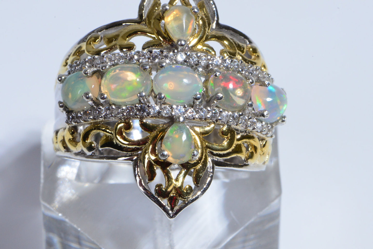 Ethiopian Opal Ring, Multi Stone, 14k Yellow Gold Over Sterling Silver, Size 7