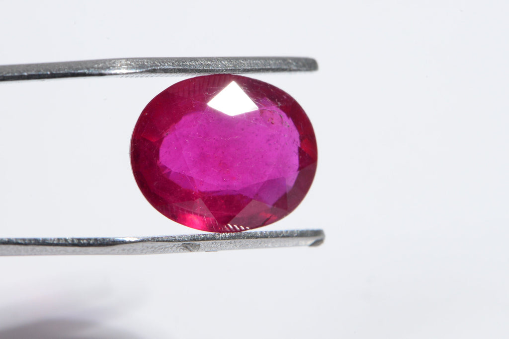 Natural Ruby Cabochon: Oval Faceted July Birthstone (10.9X8.8X3.8mm)