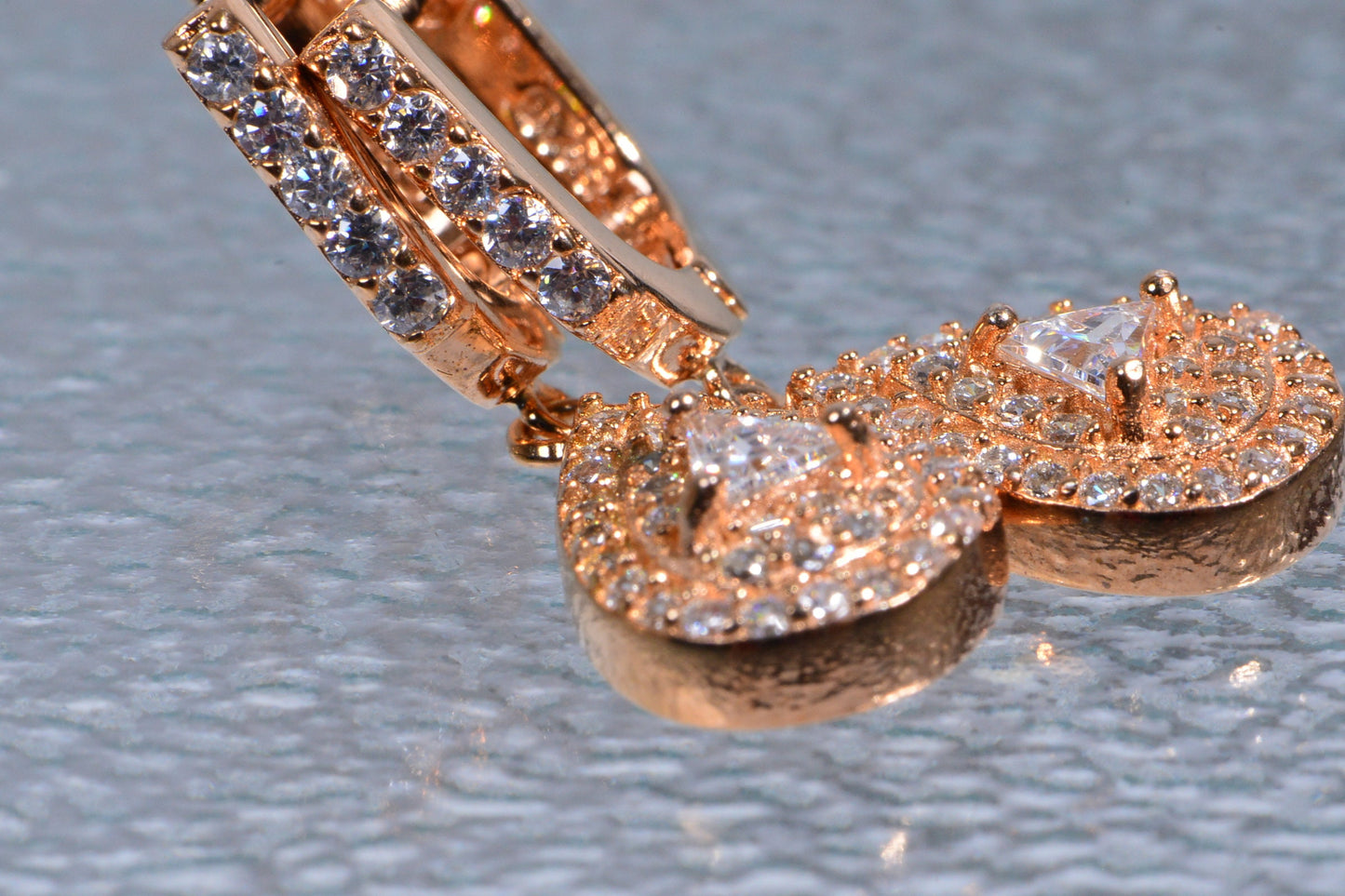 Rose Gold Vermeil Zircon Drop Earrings, Bridal Jewelry