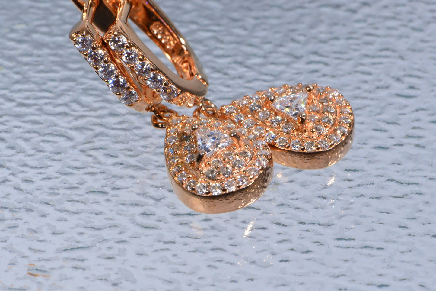 Rose Gold Vermeil Zircon Drop Earrings, Bridal Jewelry