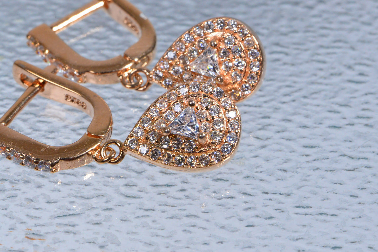 Rose Gold Vermeil Zircon Drop Earrings, Bridal Jewelry
