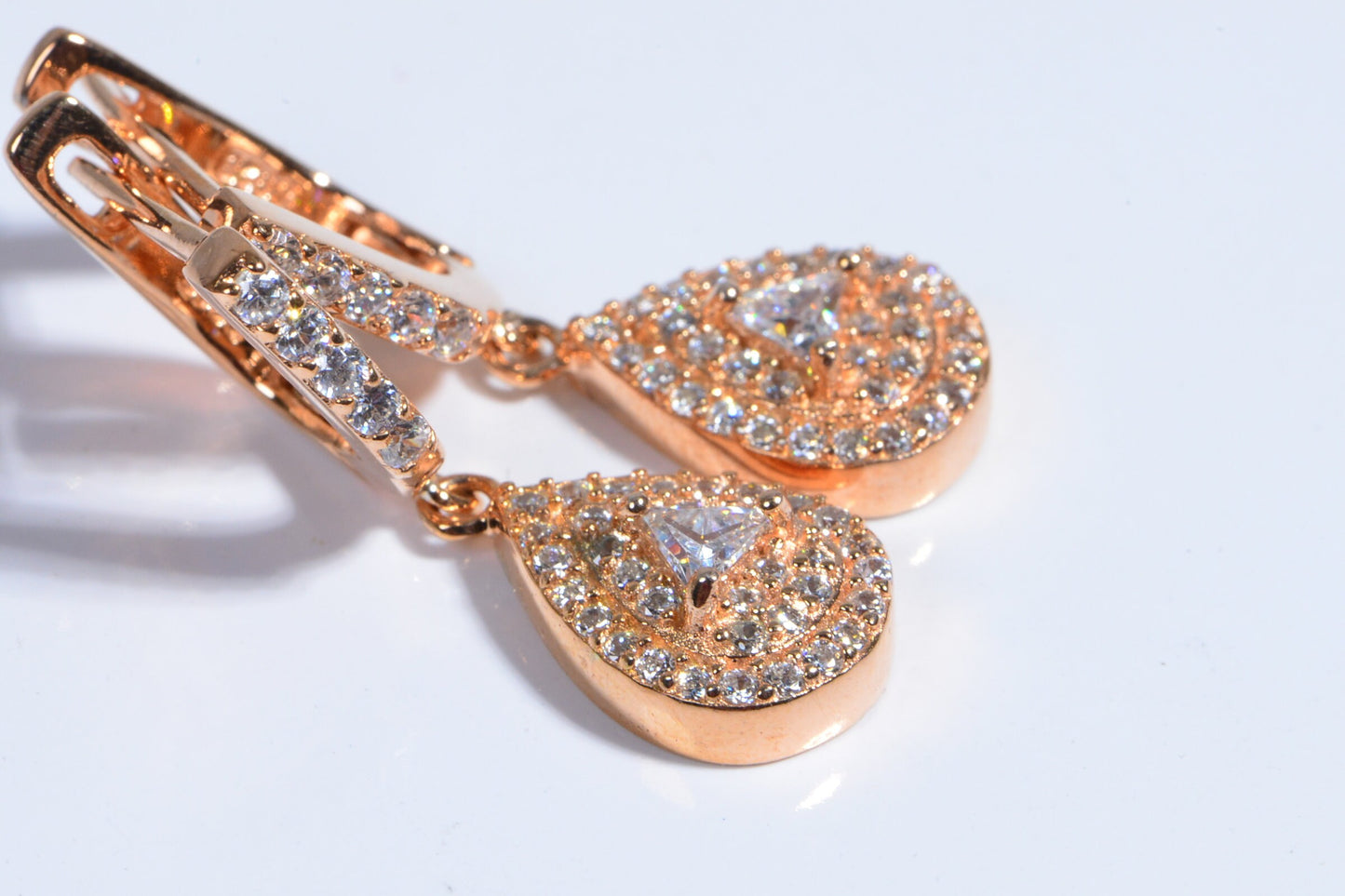 Rose Gold Vermeil Zircon Drop Earrings, Bridal Jewelry