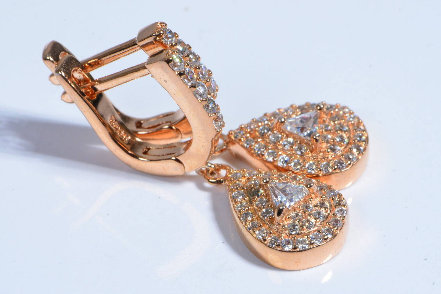Rose Gold Vermeil Zircon Drop Earrings, Bridal Jewelry