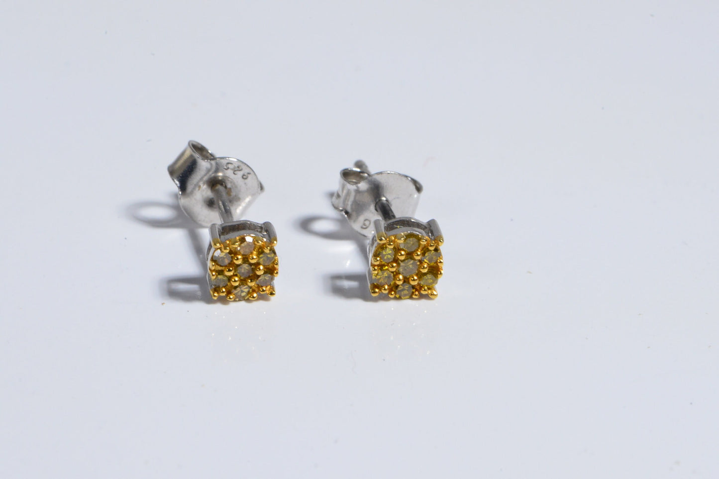 Yellow Diamond Cluster Studs: 14K Gold over Sterling Silver Earrings