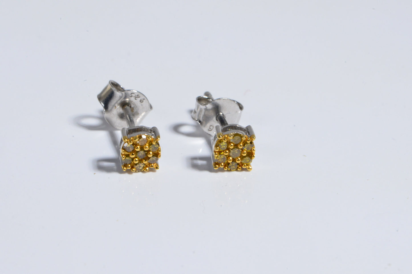 Yellow Diamond Cluster Studs: 14K Gold over Sterling Silver Earrings