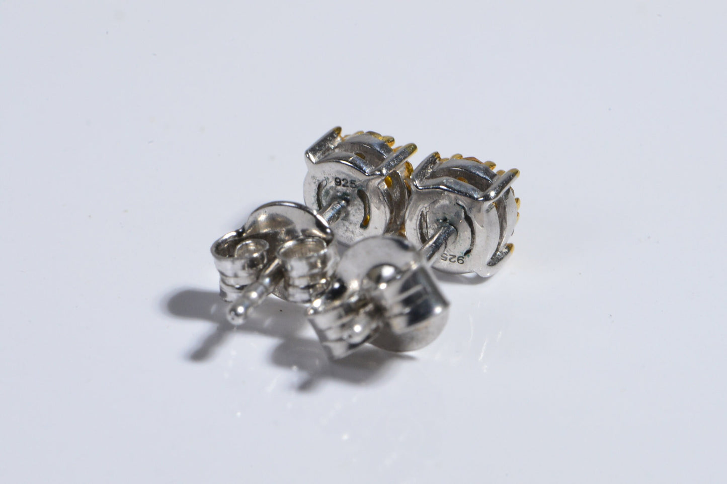Yellow Diamond Cluster Studs: 14K Gold over Sterling Silver Earrings