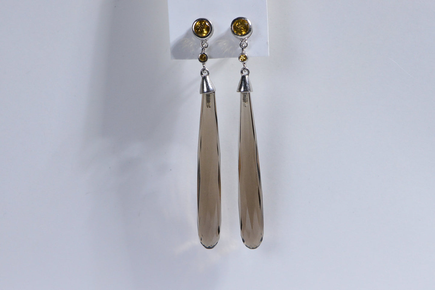 Smokey Quartz & Citrine Sterling Silver Teardrop Earrings - April Birthstone