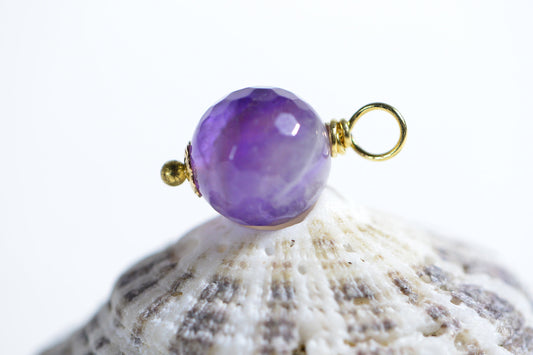 10mm  Amethyst wire wrapped Gold Headpin Natural Brazil Amethyst Facet Round Charm Birthstone February