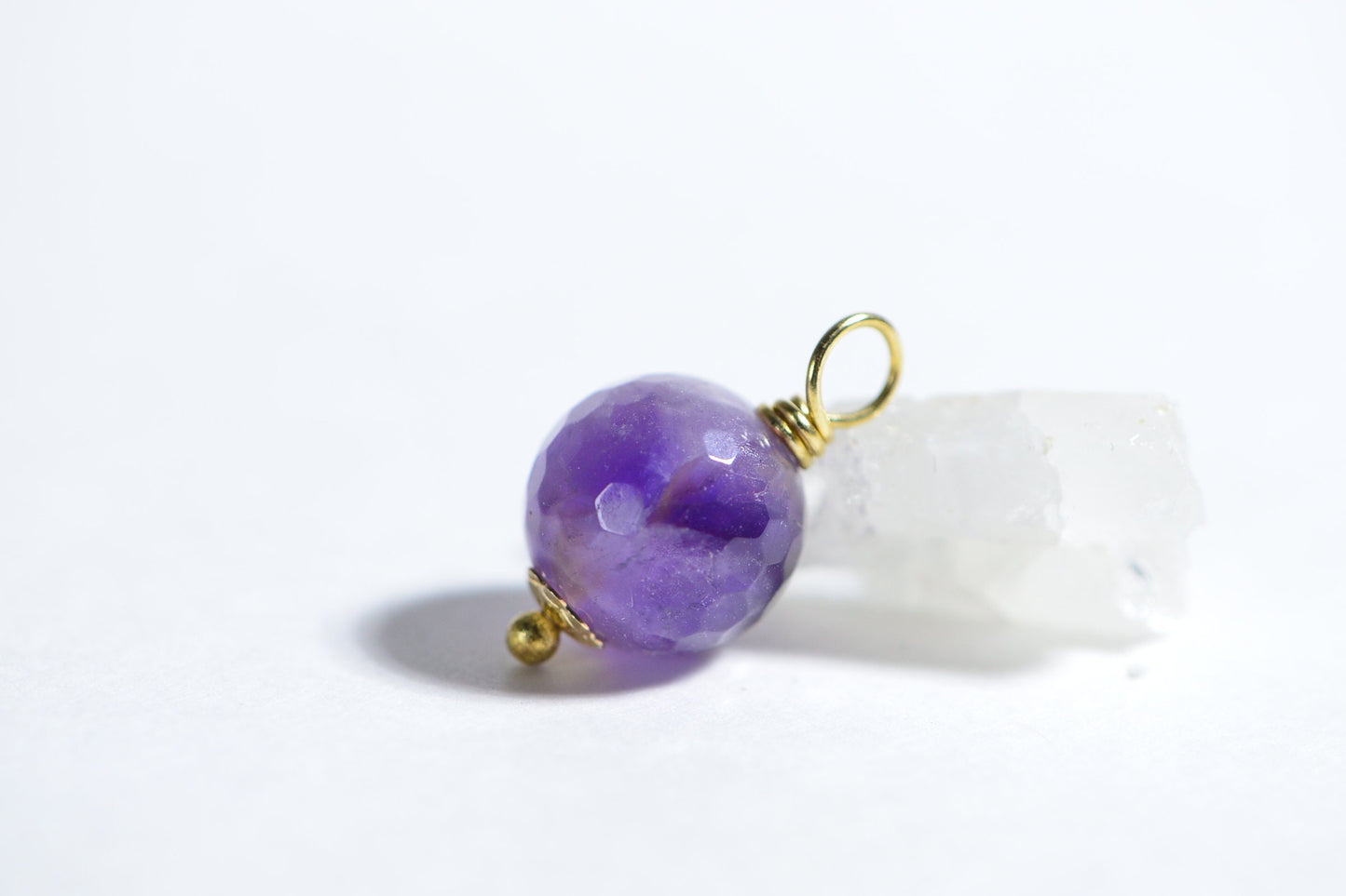 10mm  Amethyst wire wrapped Gold Headpin Natural Brazil Amethyst Facet Round Charm Birthstone February