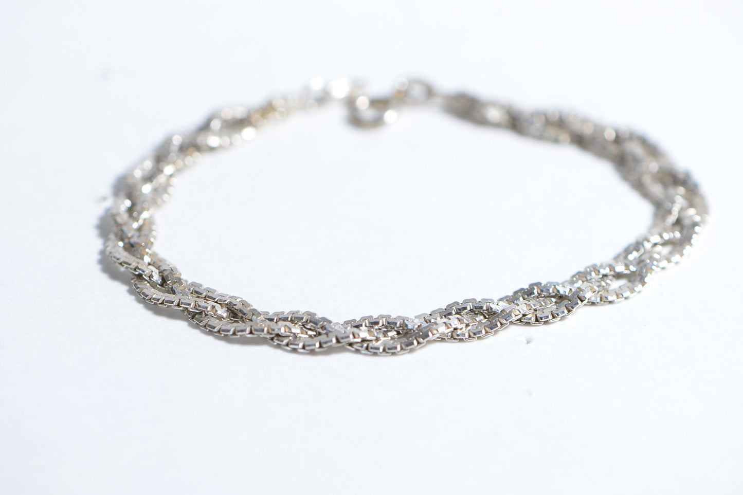 Braided Silver Chain Bracelet 925 Sterling Silver Hand made Gift for Her Herringbone