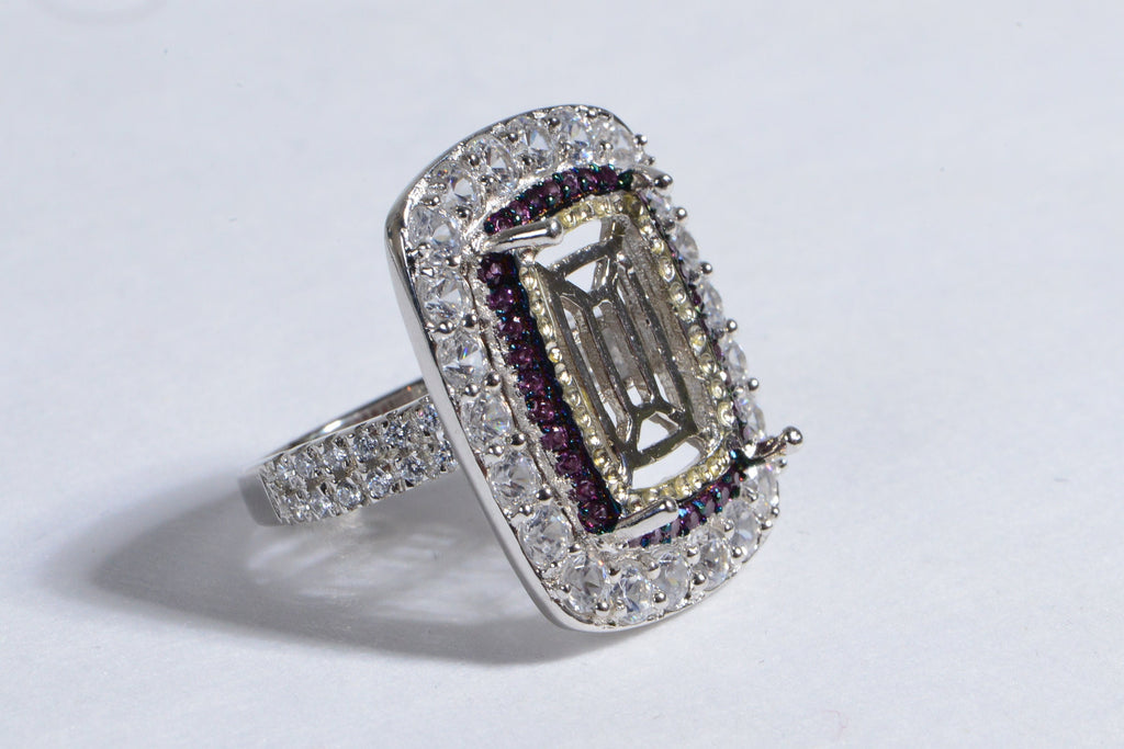 Sterling Silver Cushion Stone Ring: Halo Diamond & Garnet, US 8.25
