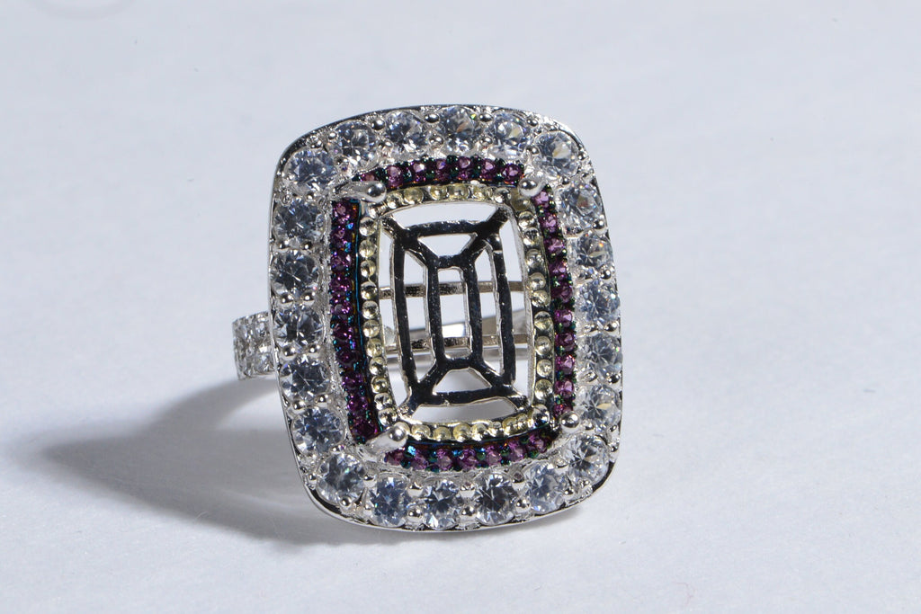 Sterling Silver Cushion Stone Ring: Halo Diamond & Garnet, US 8.25