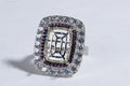 Sterling Silver Cushion Stone Ring: Halo Diamond & Garnet, US 8.25