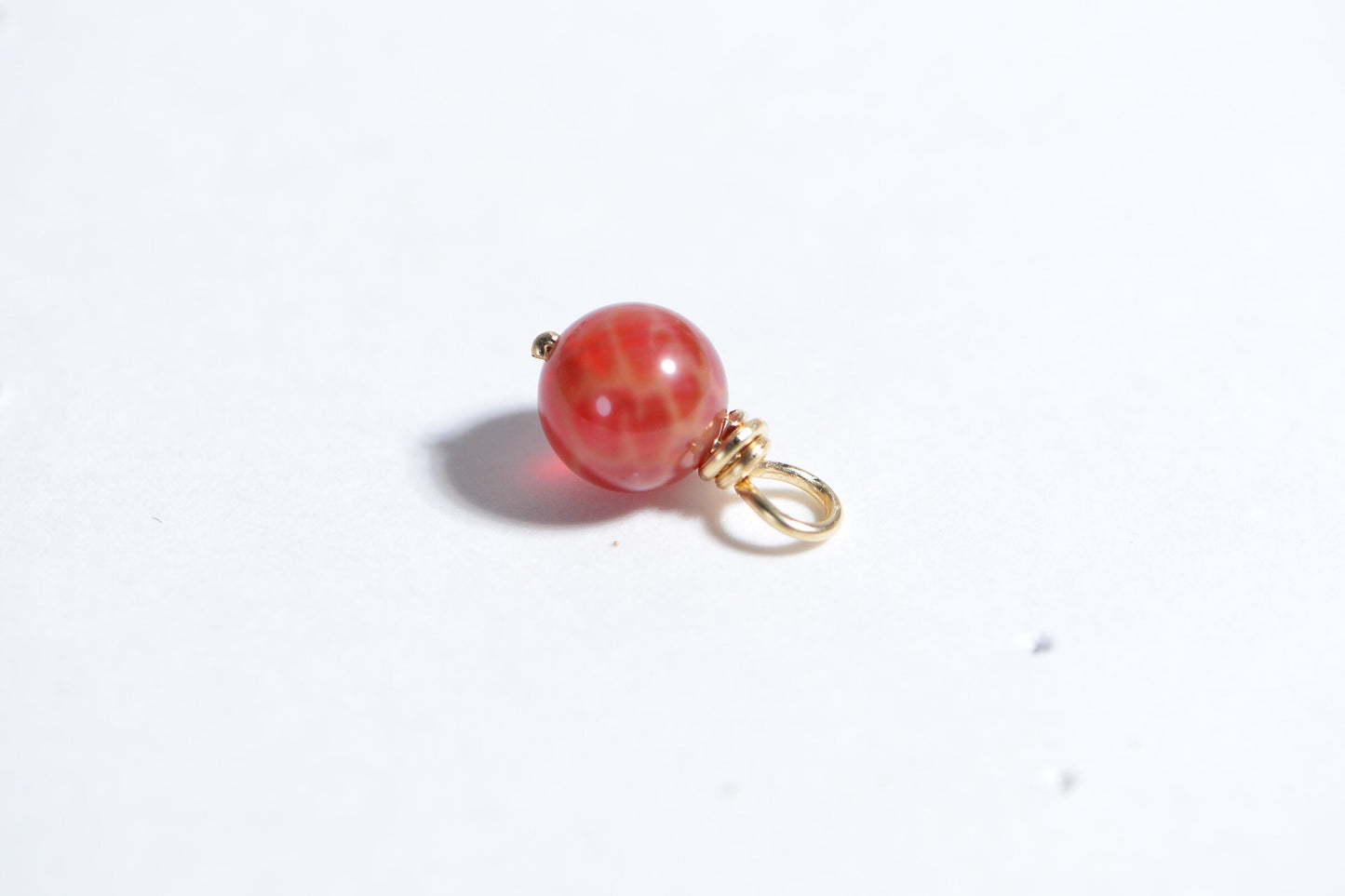8mm Fire Agate 14K Gold Filled Wire Wrapped Charm Bead