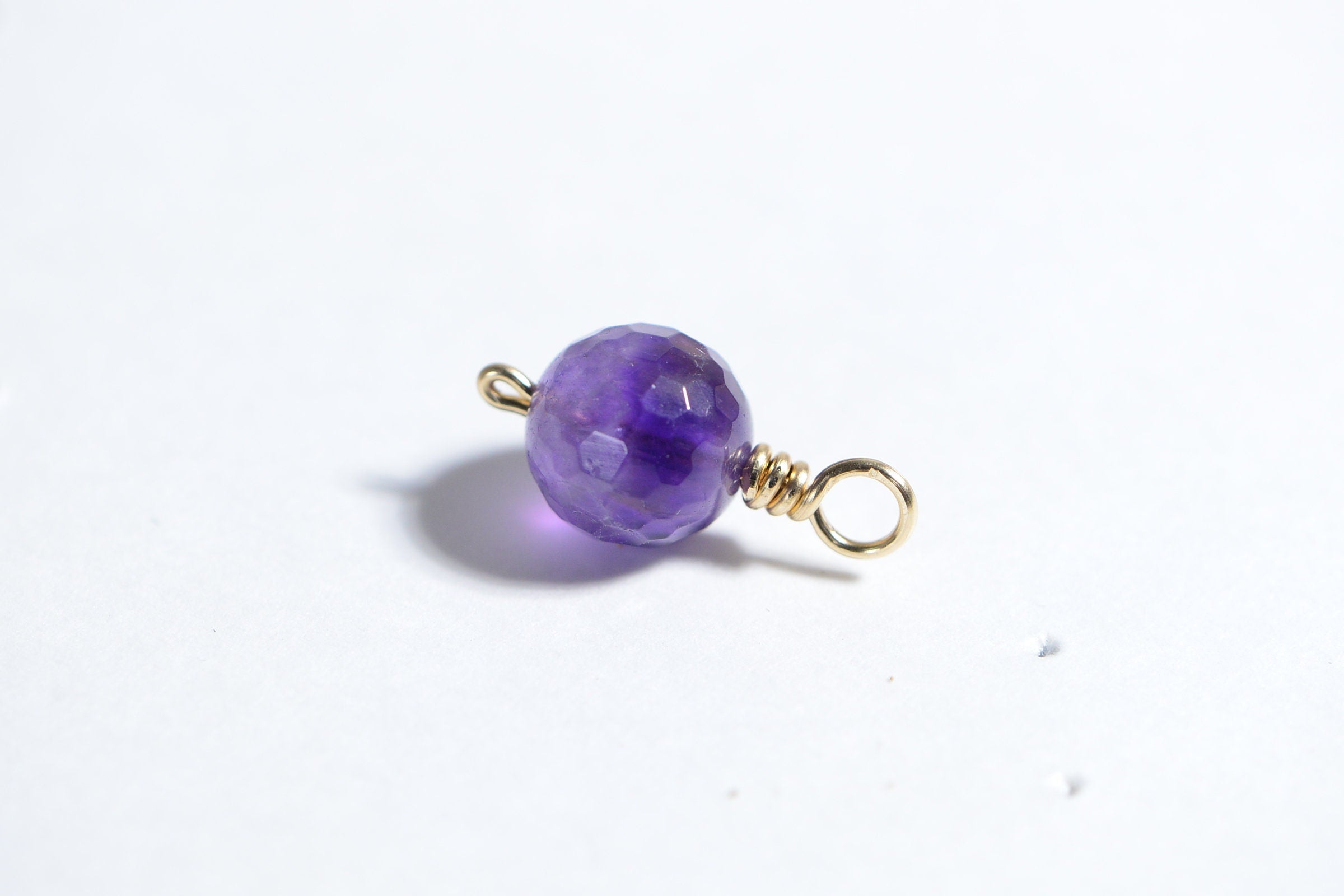 10mm Amethyst Charm: 14K Gold Filled Wire Wrapped February Birthstone