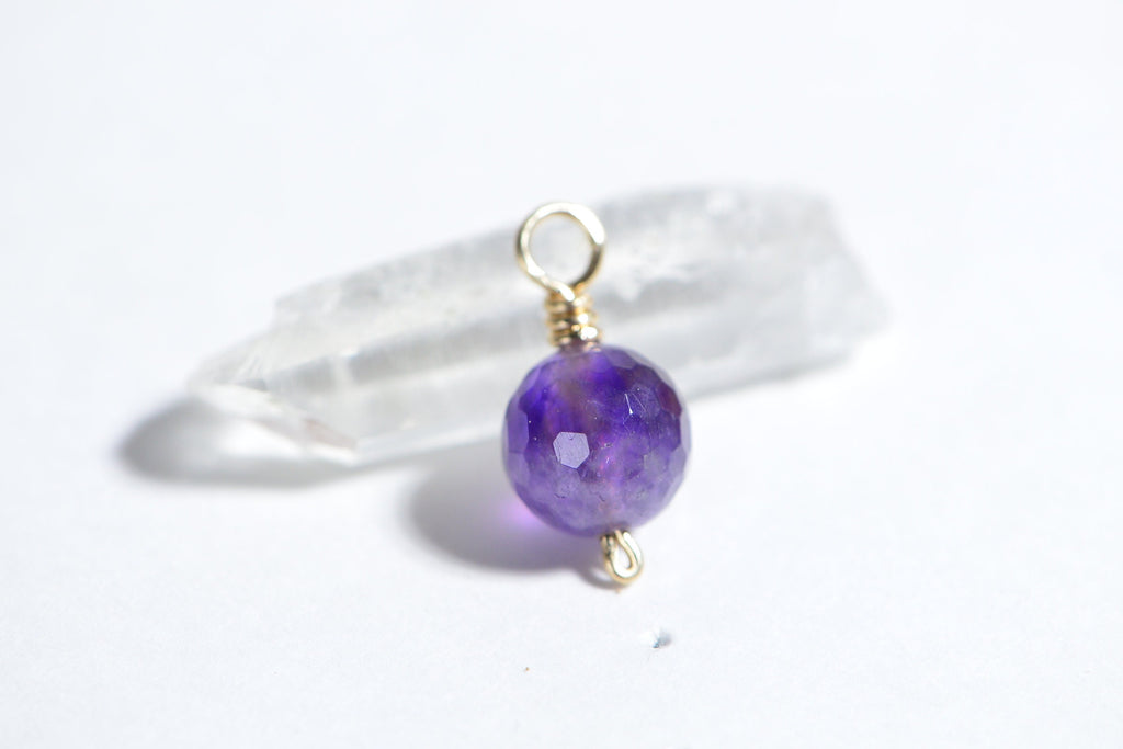 10mm Amethyst Charm: 14K Gold Filled Wire Wrapped February Birthstone