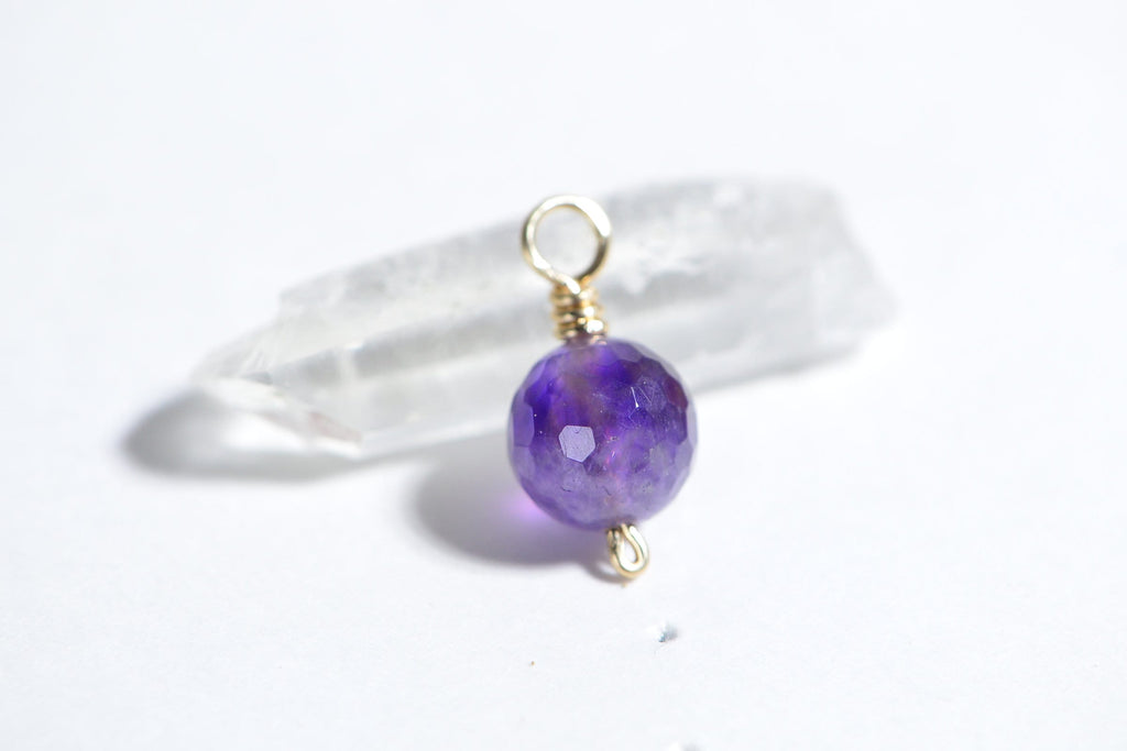 10mm Amethyst Charm: 14K Gold Filled Wire Wrapped February Birthstone
