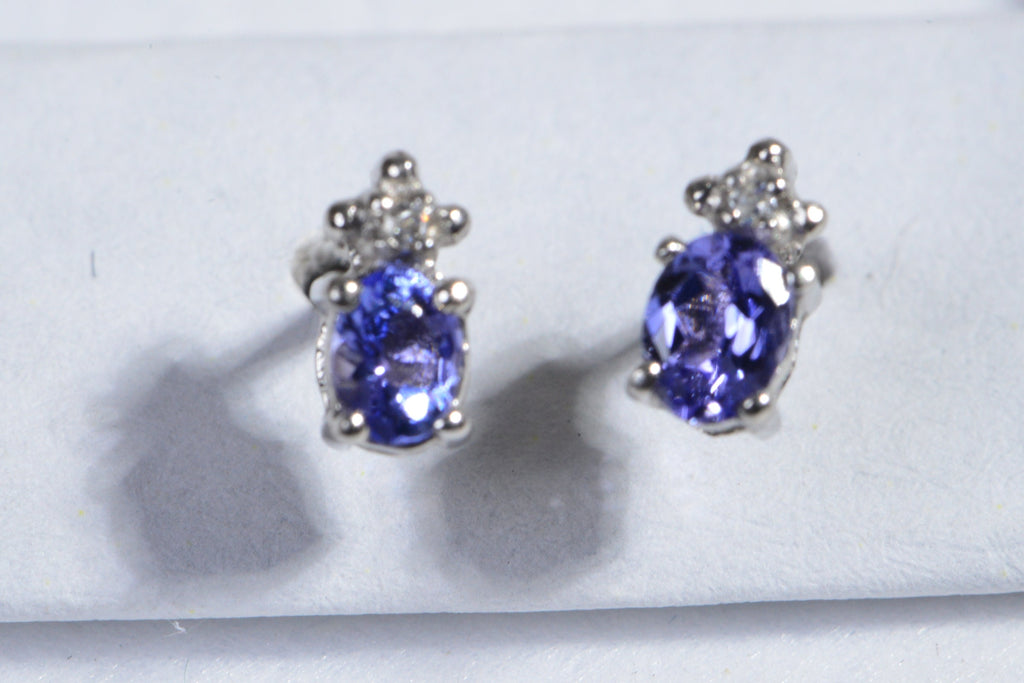 Natural Tanzanite,Zircon Sterling Silver 4 mm Tiny Studs Gemstone