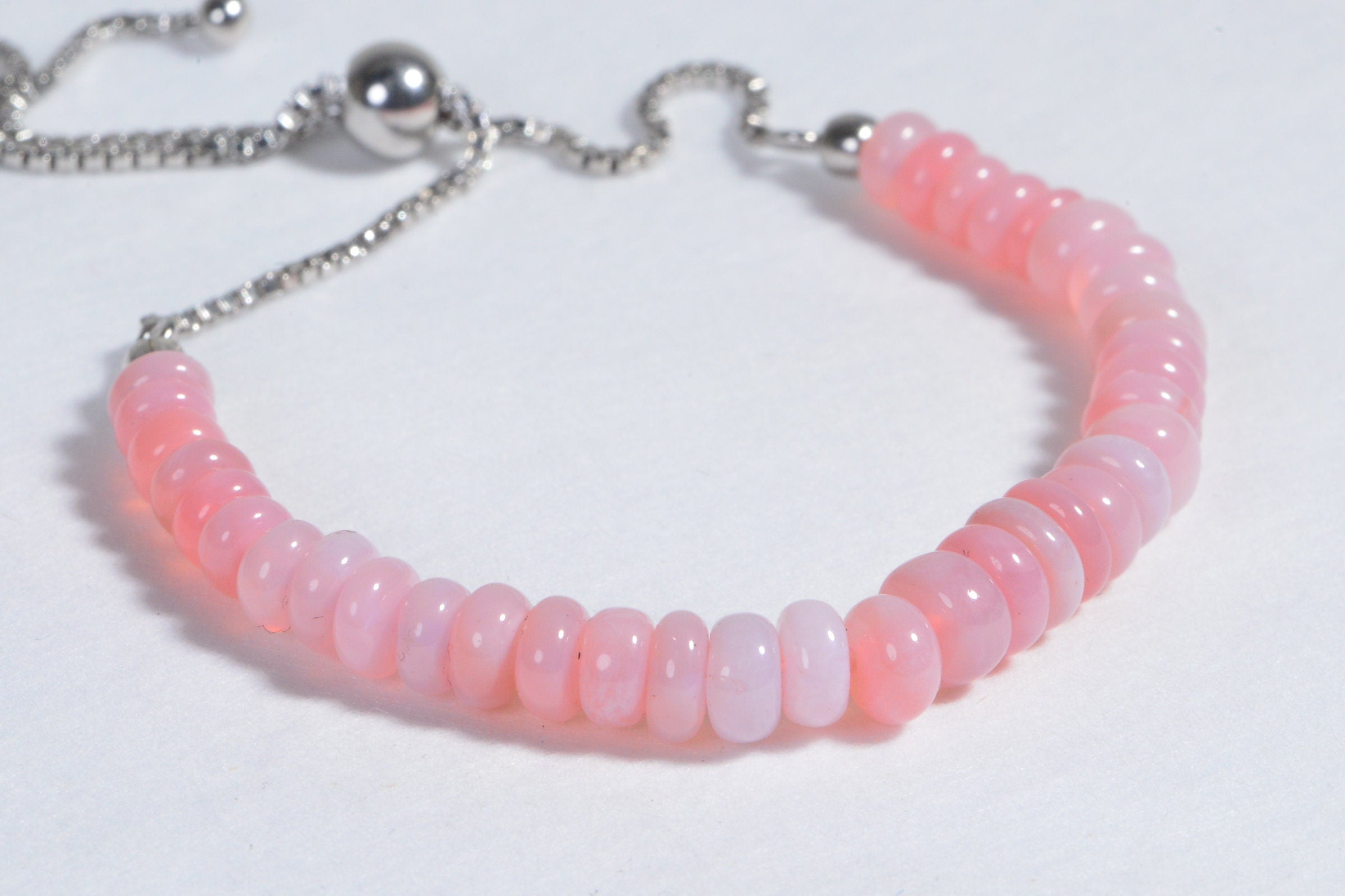 Peruvian Pink Opal Bracelet Bolo Adjustable Sterling silver  Gemstone Birthstone October
