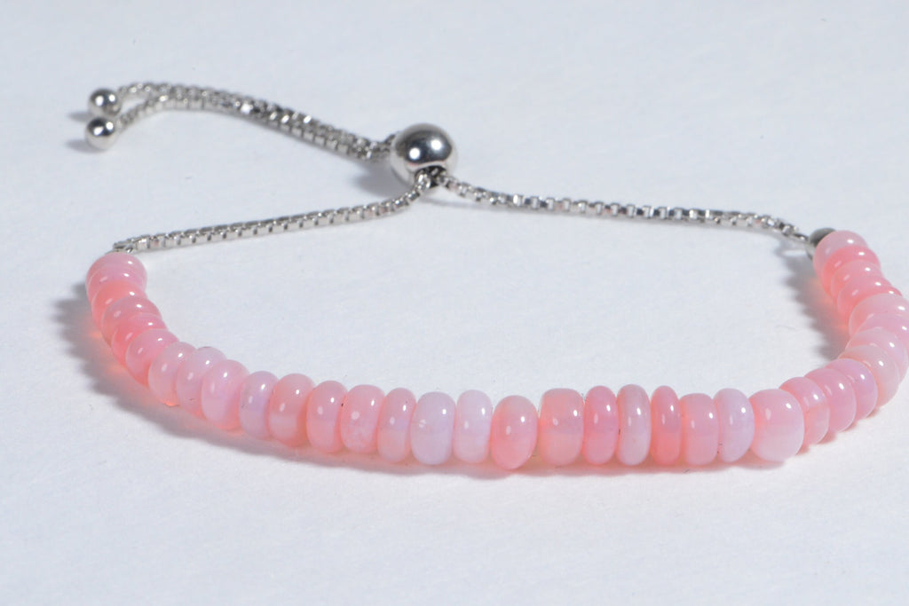 Peruvian Pink Opal Bracelet Bolo Adjustable Sterling silver  Gemstone Birthstone October