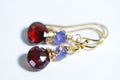 Real Garnet Tanzanite Wire Wrapped 14K Gold Filled Small Earrings Birthstone January