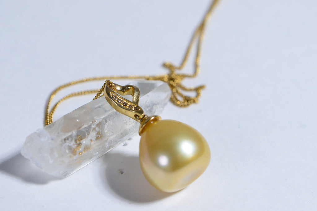 South Sea Pearl Pendant: Champagne Diamond 14K Yellow Gold over Sterling Silver