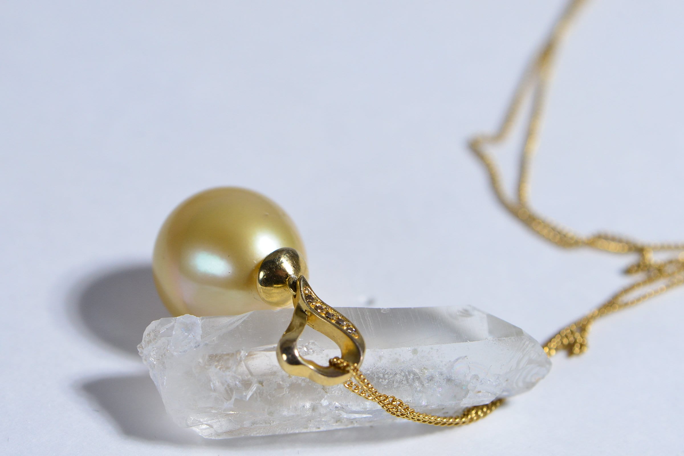 South Sea Pearl Pendant: Champagne Diamond 14K Yellow Gold over Sterling Silver