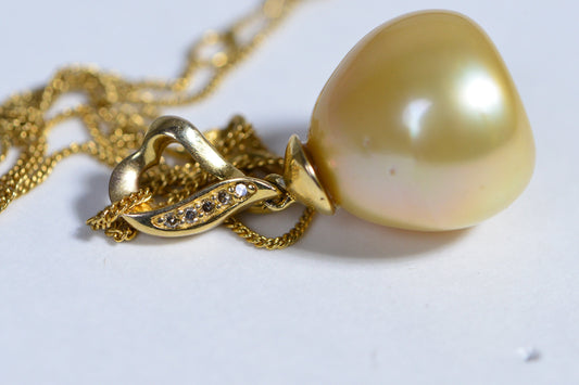 South Sea Pearl Pendant: Champagne Diamond 14K Yellow Gold over Sterling Silver