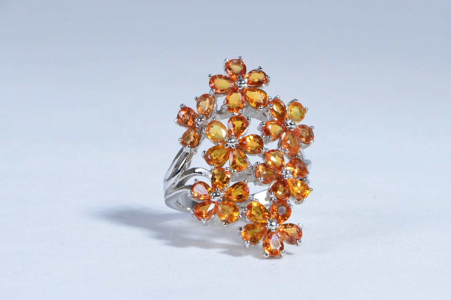 Natural Green Sapphire Flower Design Ring Multi Stone Cluster  Sterling Silver  Vintage Ring