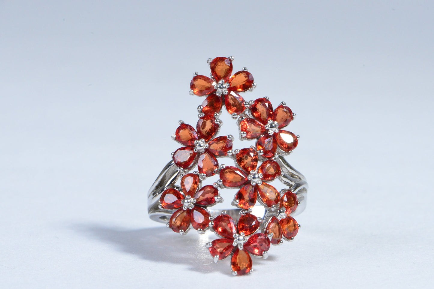 Natural Green Sapphire Flower Design Ring Multi Stone Cluster  Sterling Silver  Vintage Ring