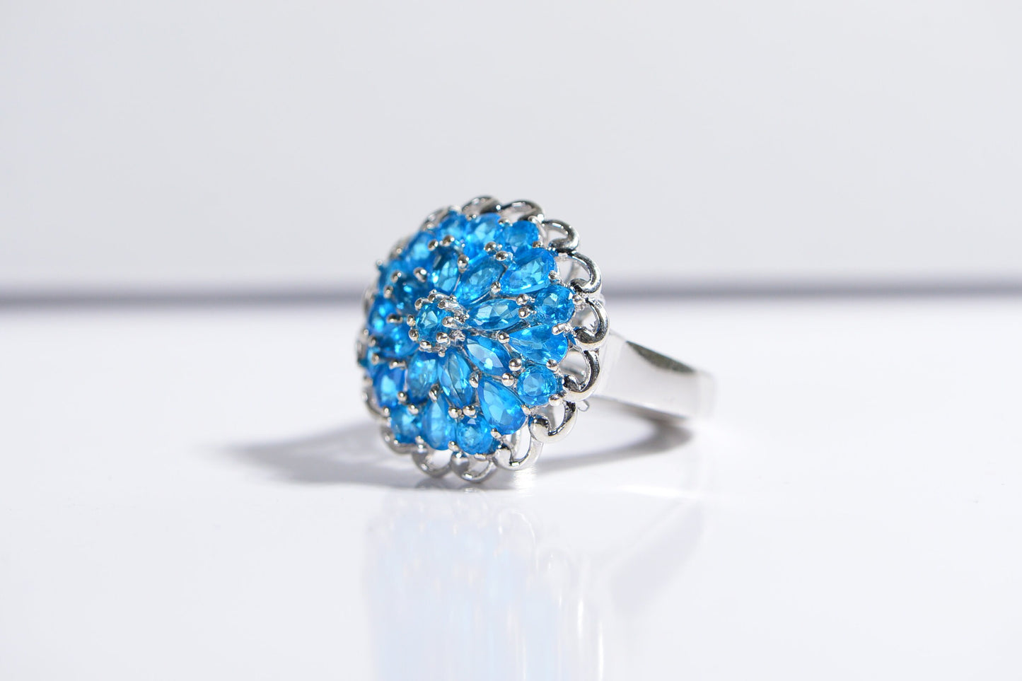 Neon Apatite Cocktail Ring, Sterling Silver, Size 9.25