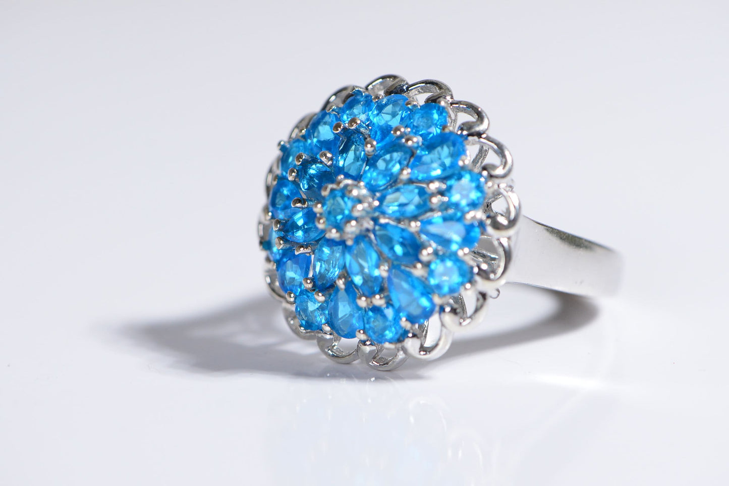 Neon Apatite Cocktail Ring, Sterling Silver, Size 9.25