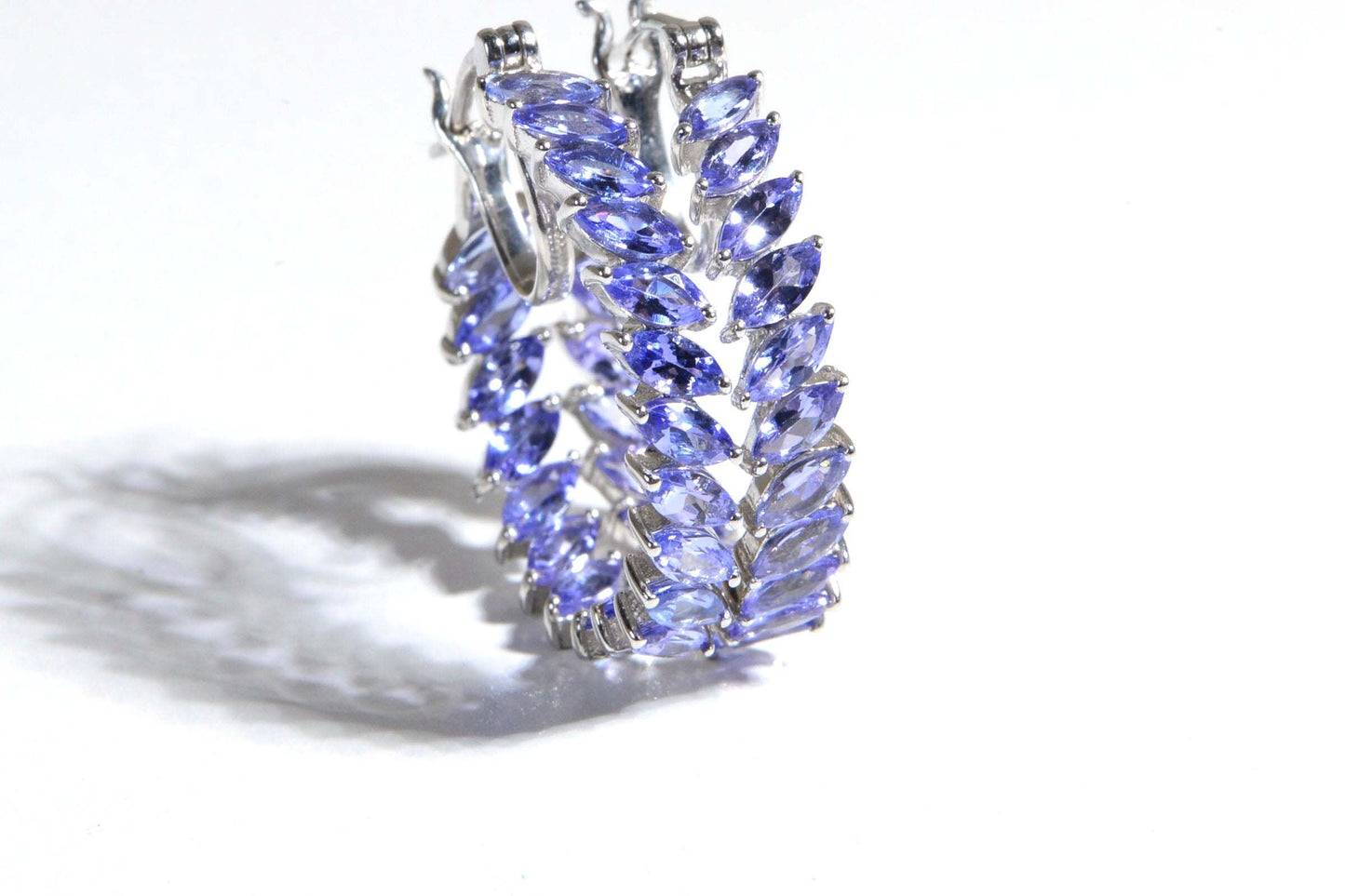 Marquise Tanzanite Hoops  Platinum Plated Sterling Silver Earrings