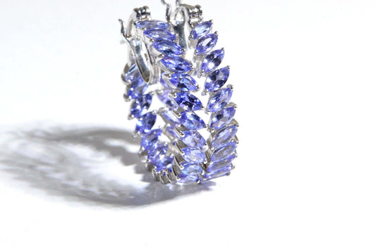 Marquise Tanzanite Hoops  Platinum Plated Sterling Silver Earrings
