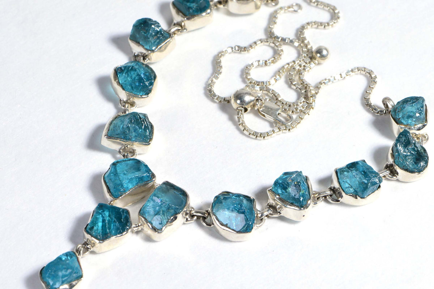 Raw Apatite Sterling Silver Necklace, Chunky Gemstone Statement Jewelry
