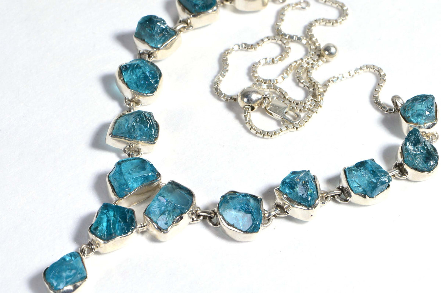 Raw Apatite Sterling Silver Necklace, Chunky Gemstone Statement Jewelry