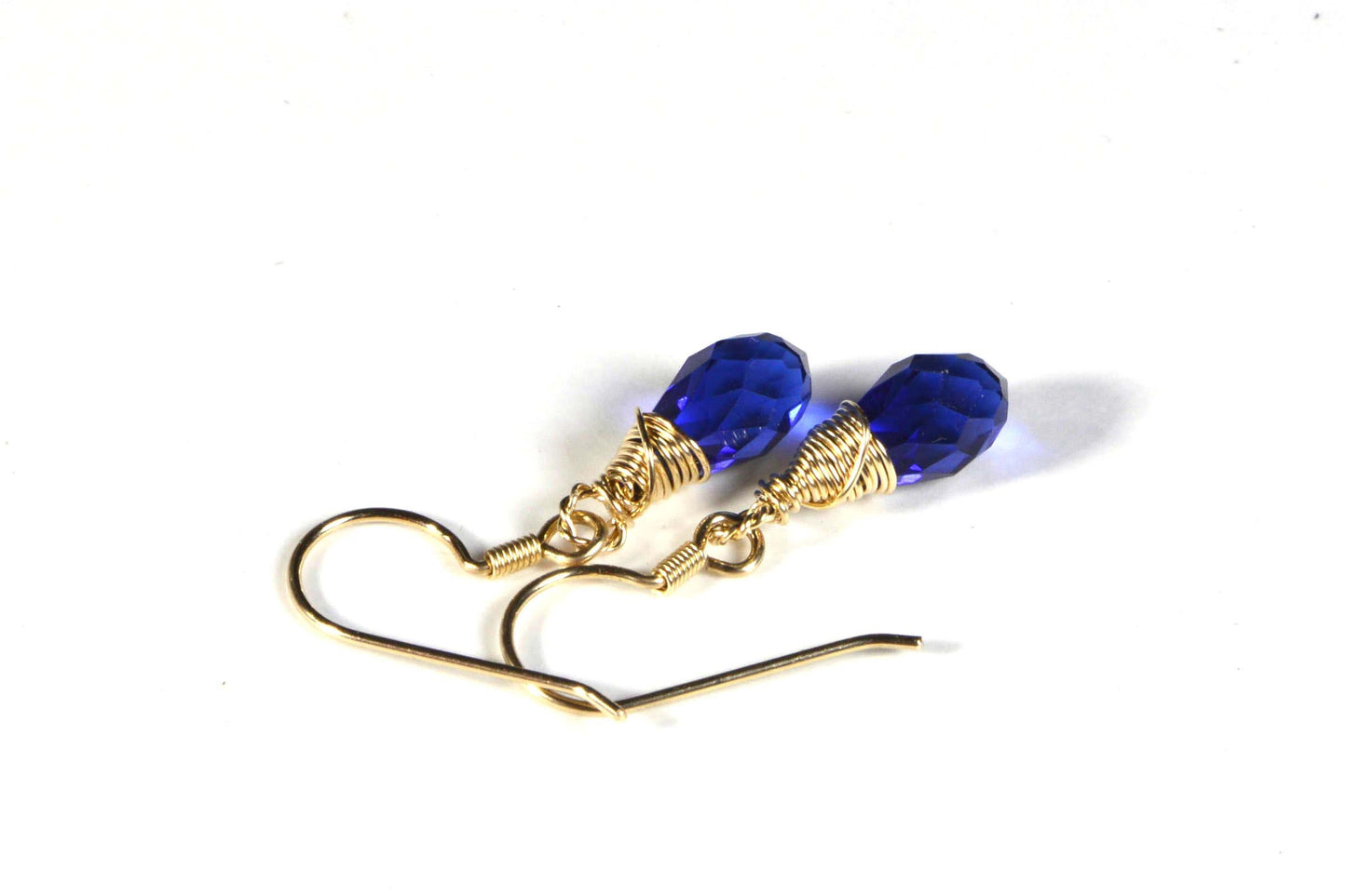 Sapphire Drop Earrings Crystal Glass Earrings 14K gold Filled Wire Wrap