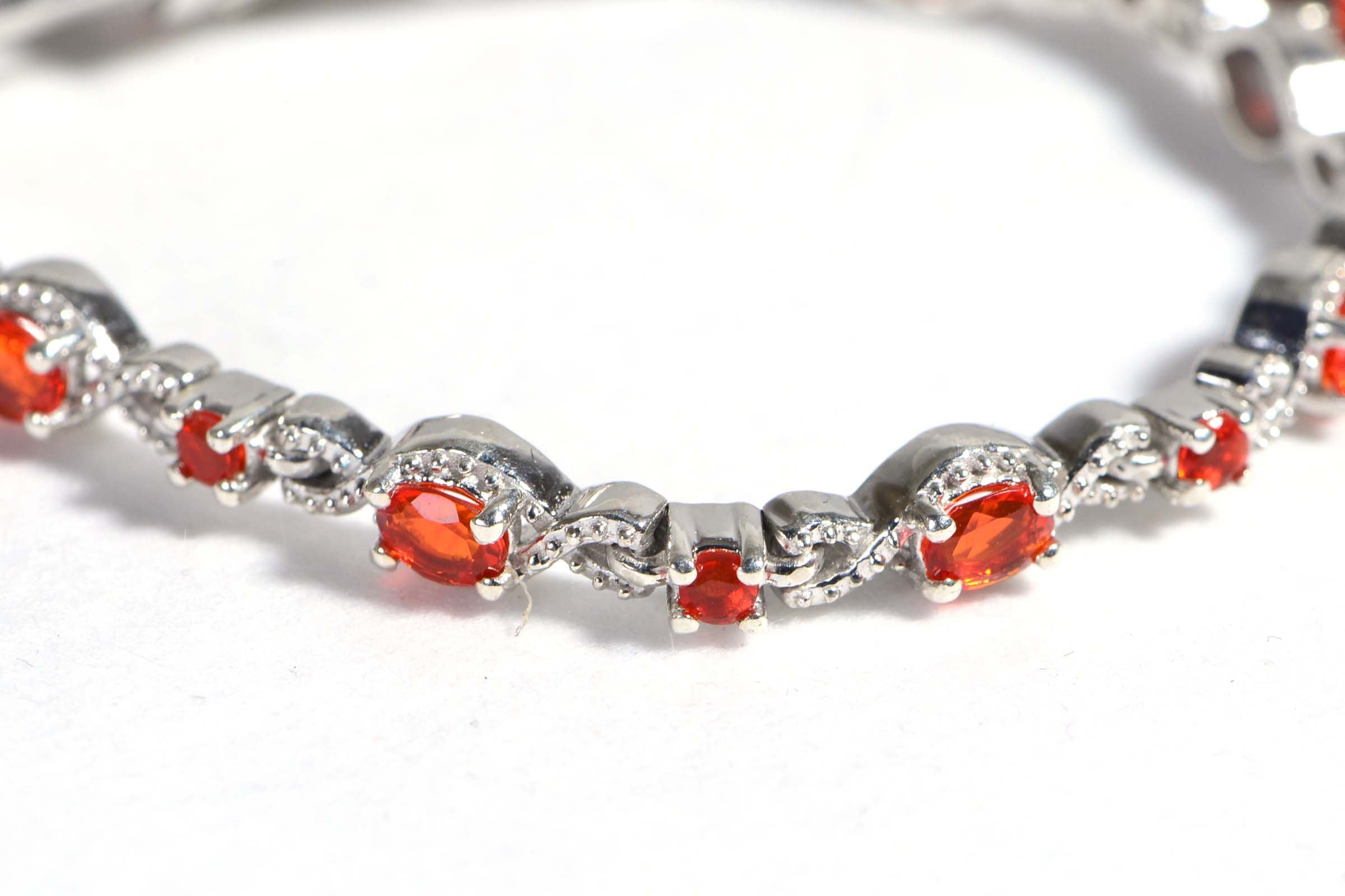 Fire Mexican Opal Bracelet Sterling Silver Tennis Bracelet Vintage Jewelry