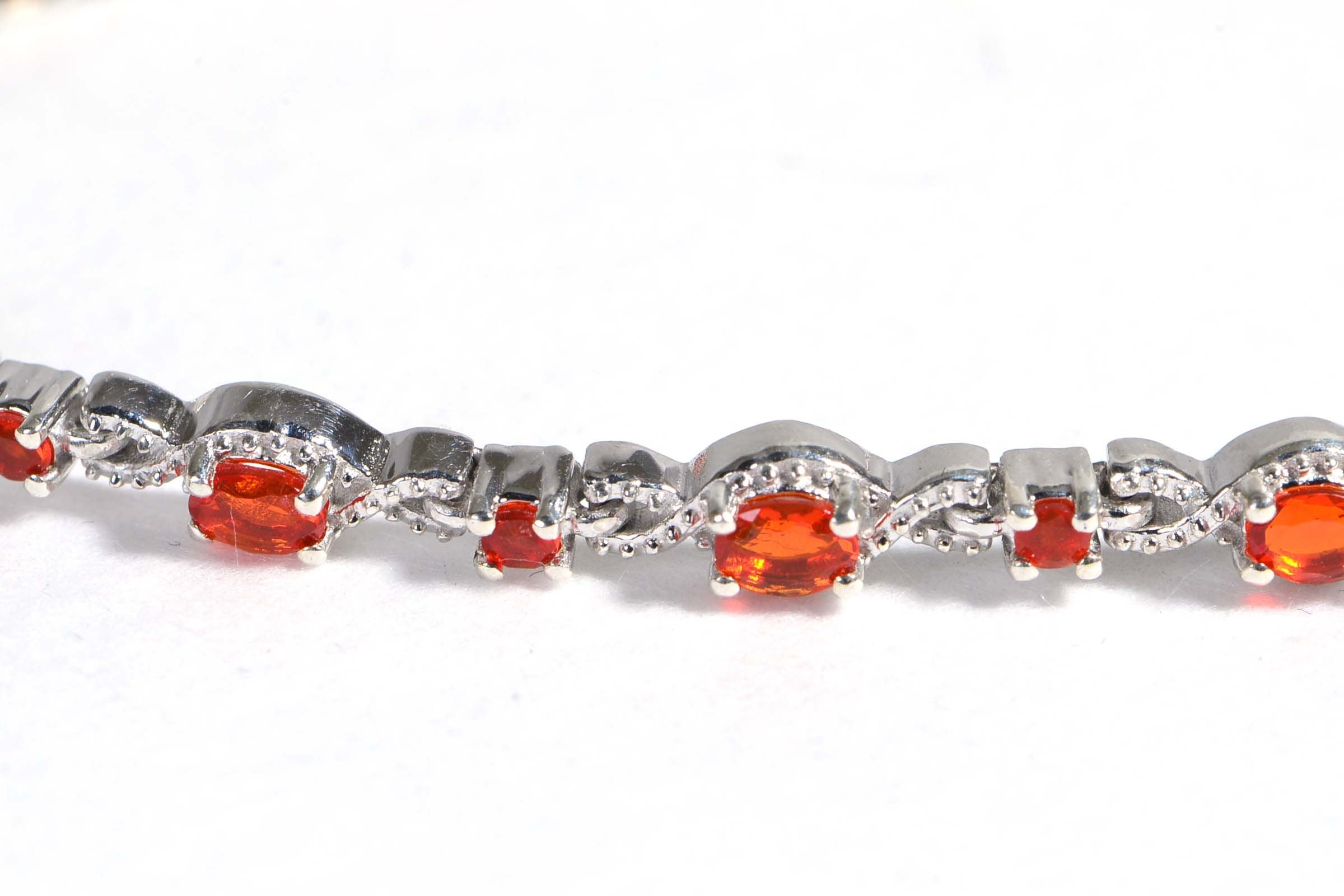 Fire Mexican Opal Bracelet Sterling Silver Tennis Bracelet Vintage Jewelry